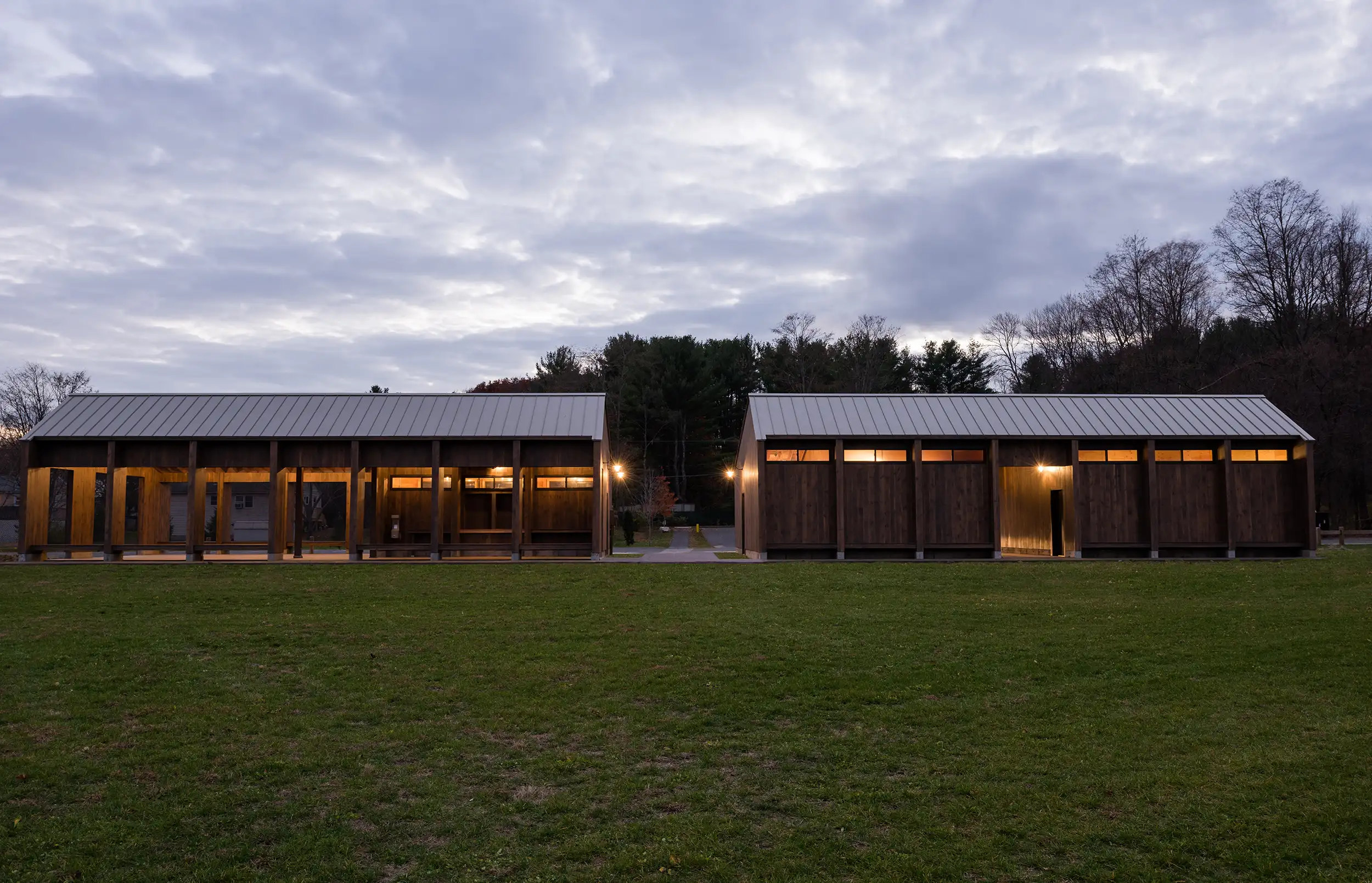 Morgan Architecture open barn modern simple evening lights